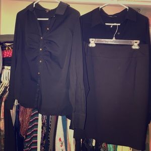 Two black dress tops with pencil skirt